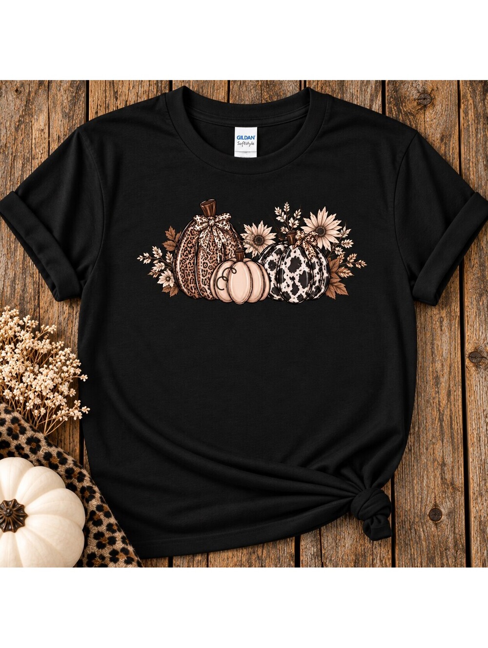 Black Pumpkin Floral Graphic T-Shirt